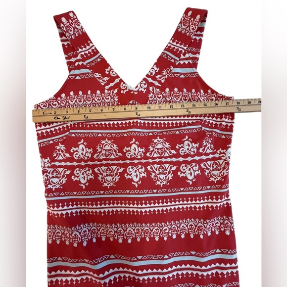 J. McLaughlin Red and White Geometric with Blue Accents Catalina Cloth Dress, M - Picture 5 of 6